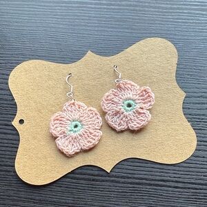 Handmade Pink and mint green Crochet Flower Earrings